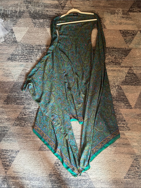 daAlice Pants - Green Paisley Wide-Leg Wrap Jumpsuit